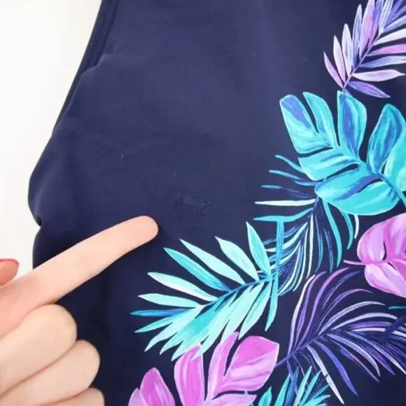 NWOT Lands End Navy Blue Tank Tankini Swim Top Palm Print Purple Size 12 - Picture 4 of 9